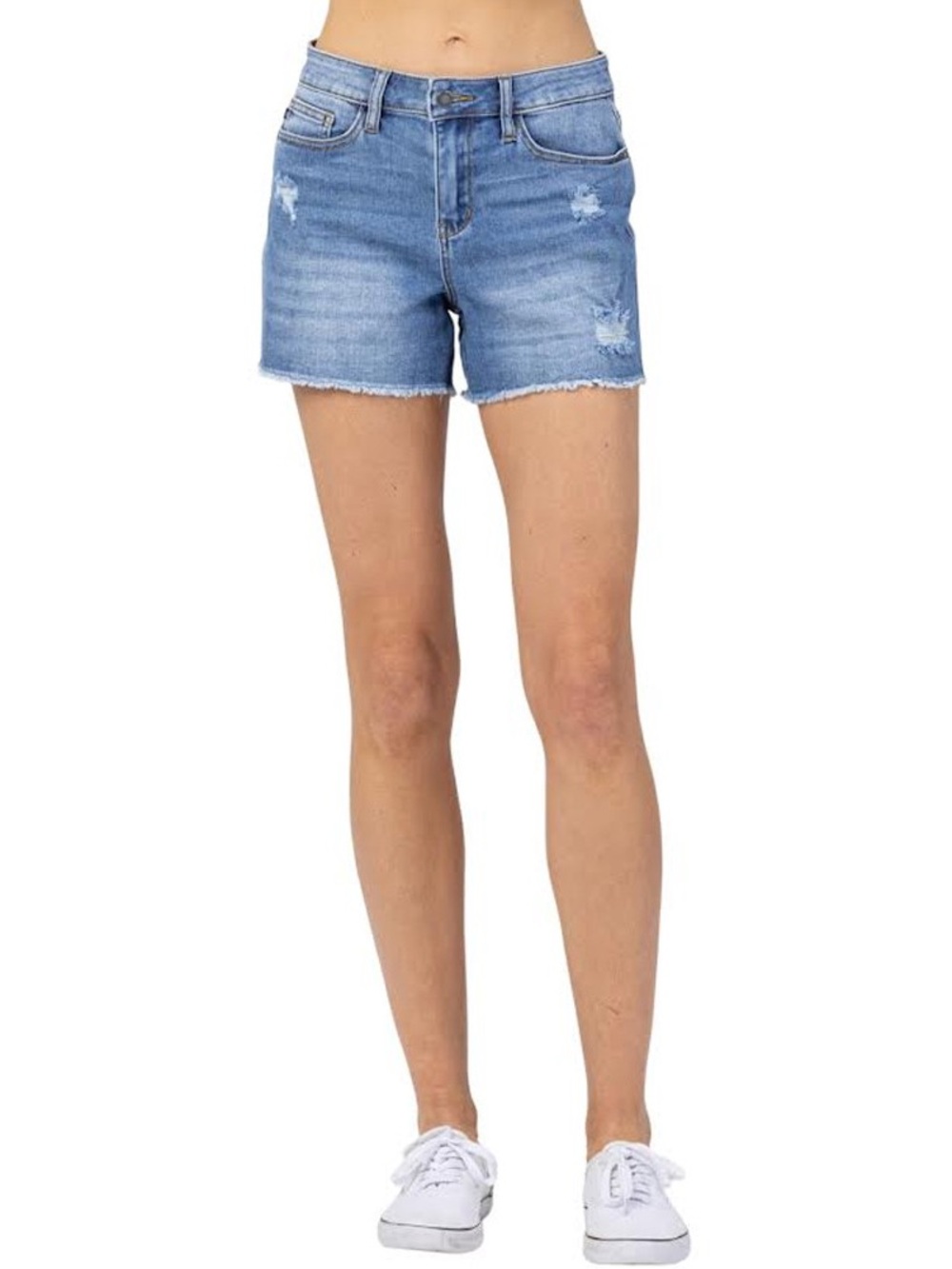 Judy Blue High-Rise Distressed Cut Off Denim Shorts - Light Blue Size Large